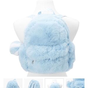 Plush Baby Blue Mini Backpack With Checkered Straps